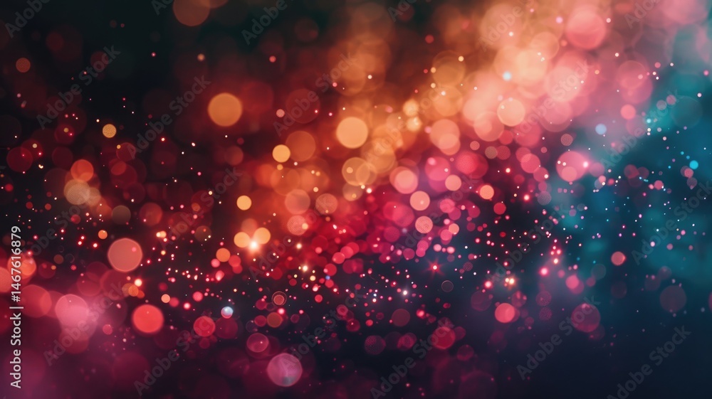 Poster the abstract picture about warm tone colorful particle lighting lights creating a blurred and festiv