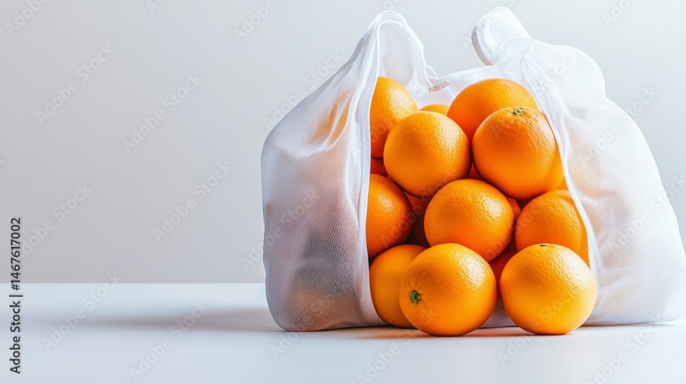 Poster bag of oranges is sitting on a table. the oranges are in a mesh bag and are piled on top of each oth