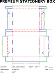 A detailed vector diagram displaying the precise dimensions and cut lines for the creation of a premium stationery box.