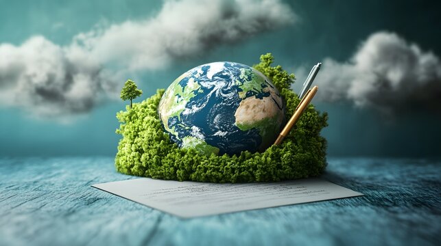 Government officials sign a climate agreement, embodying their commitment to achieving net zero emissions and combating climate change.