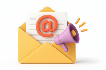 A vibrant illustration of an envelope with a notification symbol and an '@' sign. This design represents digital communication and email notifications in a modern context.