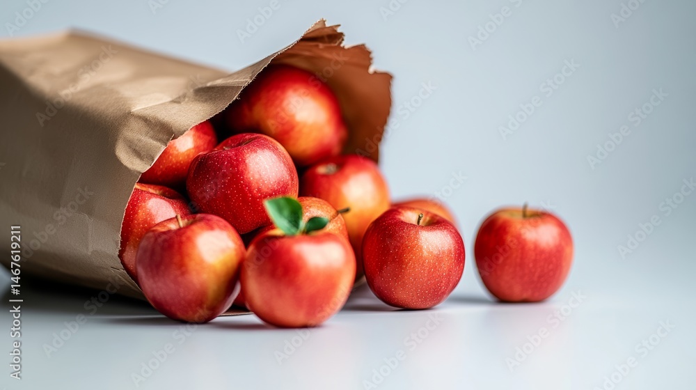 Poster bag of apples is overflowing with fruit. the apples are red and shiny, and they are arranged in a wa