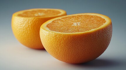 Vibrant halved oranges showcase freshness on a clean surface, a citrus delight