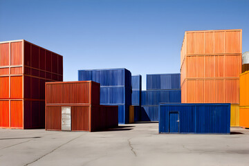 Fototapeta premium Geometric harmony of cargo containers under azure skies, a modern industrial scene