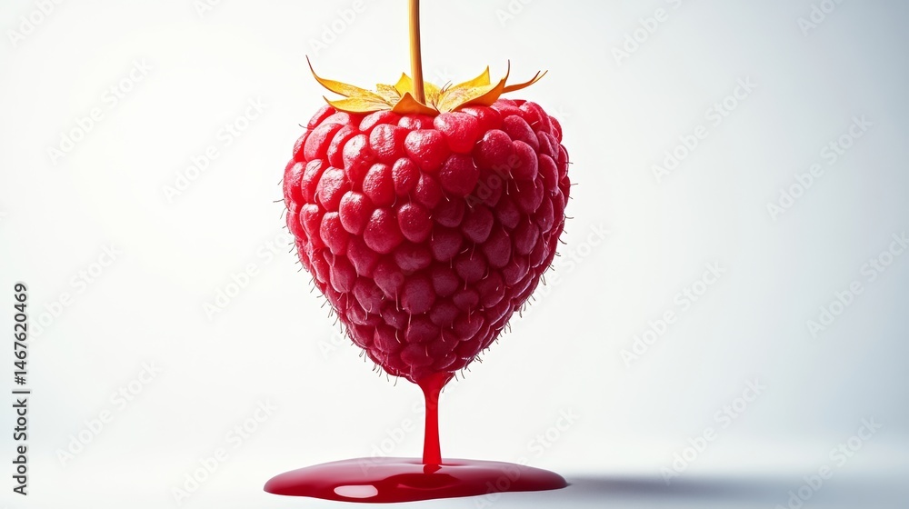 Aufkleber red raspberry with a heart shape on it. the heart is surrounded by a red liquid. concept of love and