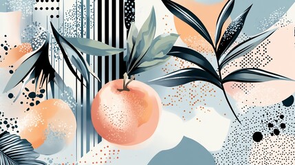Elegant botanical composition with fruit and geometric patterns background