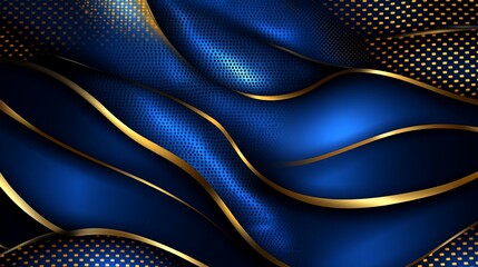 Royal Blue and Golden Abstract Background with Dynamic Wavy Shapes