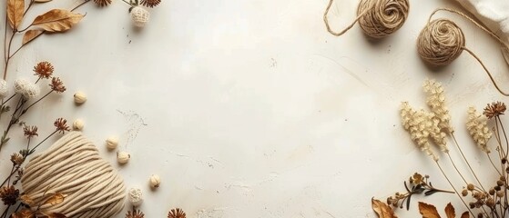 Flat lay composition of sewing threads, scissors, and crafting supplies on a vibrant color background. DIY sewing and creativity concept. Top down aerial view of sewing equipment scattering. AIG55.