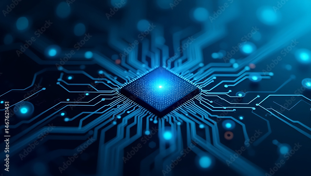 Aufkleber glowing computer chip with circuit board representing modern technology and connectivity