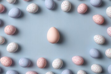 Pastel Dotted Eggs Arranged on a Soft Blue Background Create a Vibrant Display for Festive Celebrations or Springtime Decor Generative AI