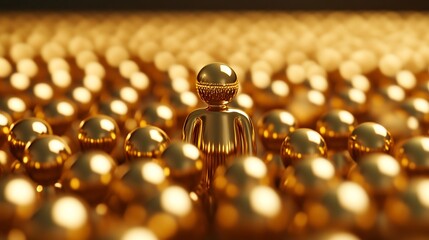Golden figure standing out from the crowd: individuality and leadership