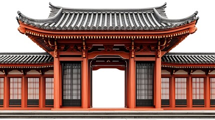 Traditional Japanese Pagoda Isolated on White Background