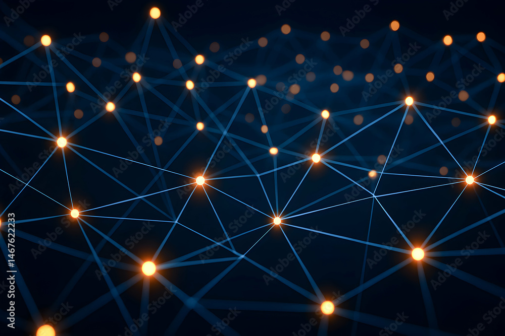 Poster an abstract network landscape with glowing nodes