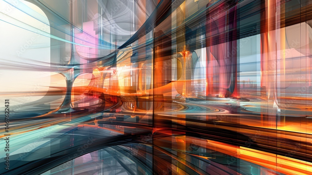 Poster mysterious structure in abstract science fiction style. colorful color line shading express weird sh