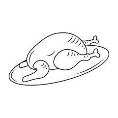 Chicken on serving plate. Vector