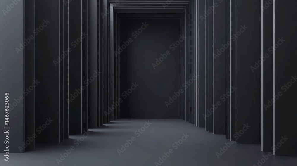 Poster abstract dark corridor design - minimalist of a dark, abstract hallway with parallel lines creating 