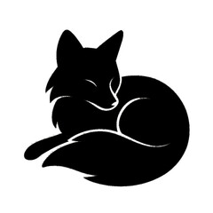 Curled Fox Silhouette Black Minimal Design for Wildlife and Nature Forest Serenity on Transparent Background