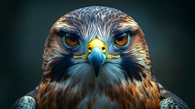 A falcon s fierce face captured in sharp focus