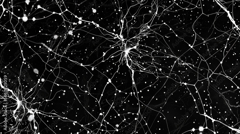 Poster abstract picture of white particle with sparkle atom style design connect and flow show energy dynam