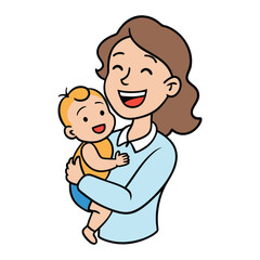 A joyful young mother embraces her laughing baby, their faces lit up with love and happiness in a tender moment of pure connection and warmth.
