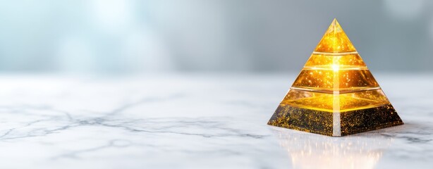 Brand value reputation concept. Glowing Pyramid Structure with Radiant Core Representing Strength and Stability in a Modern Environment