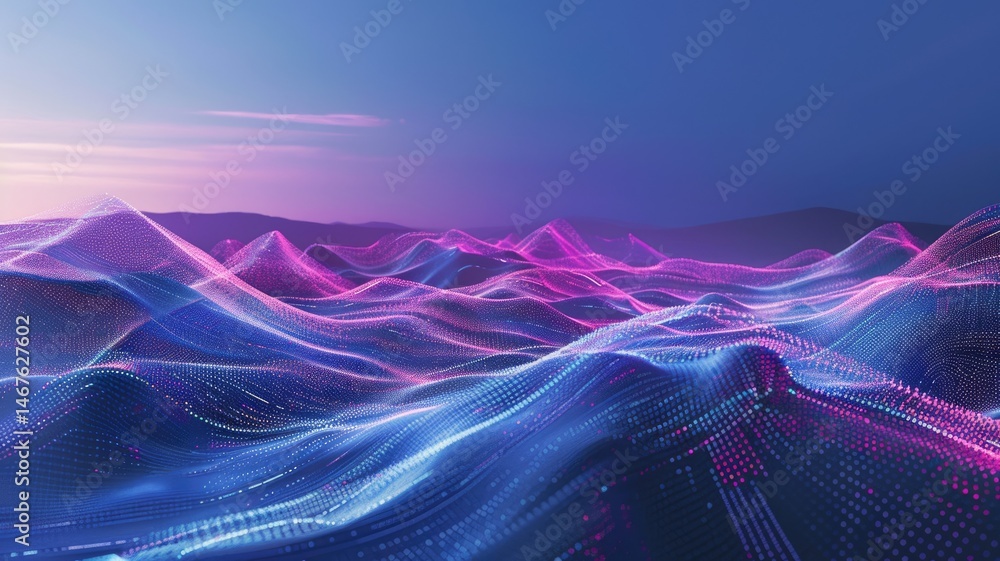 Poster abstract picture micro light sparkling particle represent data flow. vivid flowing wave with high te