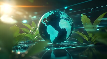A globe surrounded by lush green leaves, symbolizing the importance of global environmental awareness and sustainability.