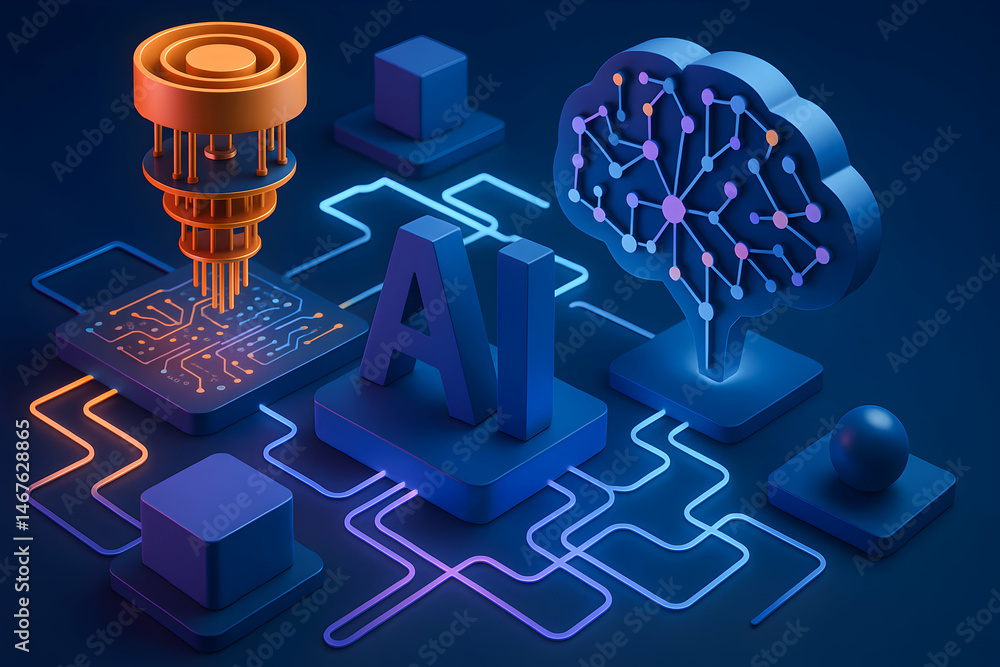 Poster this digital illustration showcases the integration of artificial intelligence with futuristic eleme