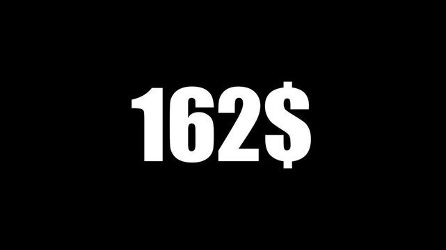 Dollar count 0 to 300 text icon animation.Numbers of dollar money currency counting text icon.