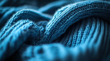 A 4K photo of close up of blue sweater fabric texture, blue, sweater, material, close up, texture, fabric, wool, knit, fashion, clothing.