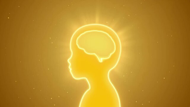 Kid with blank glowing neon brain background, children study idea concept, IQ Intelligence and creativity learning in smart education, Critical thinking process, empty child head for design animation