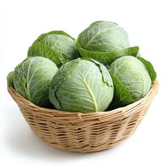 Fototapeta premium Cabbages in a basket, close up on a white background