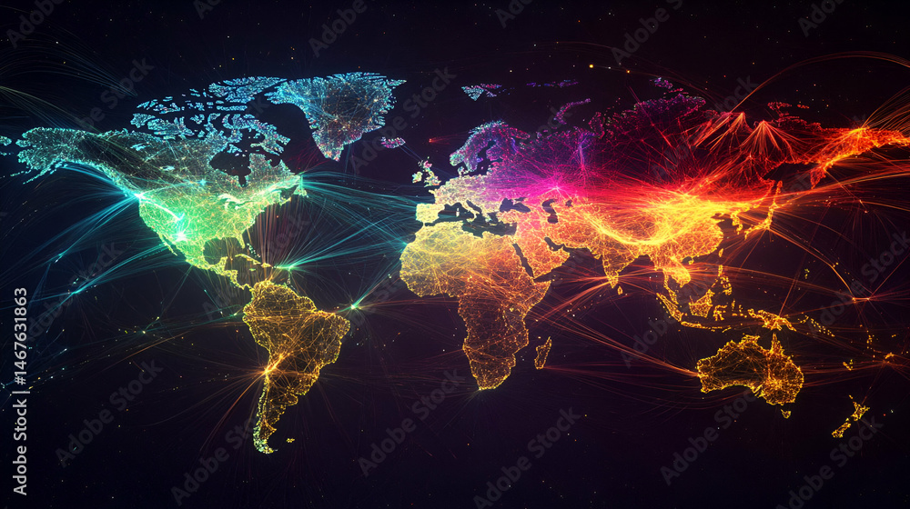 Poster colorful global network map visualization