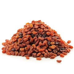 Obraz premium Pile of Raisins Isolated on White Background – High-Resolution Close-Up for Food Concepts, dried goji berries isolated on white