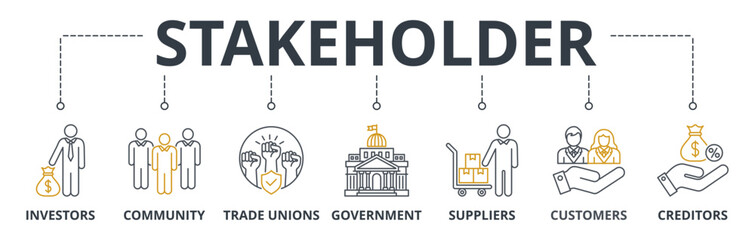 Stakeholder web banners concept vector illustration with keywords and icons