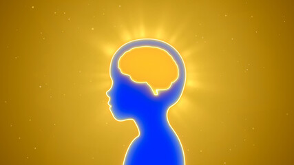 Kid with blank glowing neon brain background, children study idea concept, Intelligence and creativity learning in smart education, Critical thinking process, empty child head for design illustration