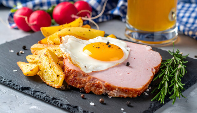 leberk&auml;se, essen, gericht, kartoffel, kartoffeln, bratkartoffeln, pommes, fries, spiegelei, ei, neu, closeup, bayrisch, m&uuml;nchen, bayern, wiesn, oktoberfest, makro, fotografie, teller, gebraten, mahl, 