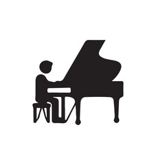  A collection of black silhouette music icons depicting various musicians playing different instruments such as guitar, drums, keyboard, trumpet, and saxophone.