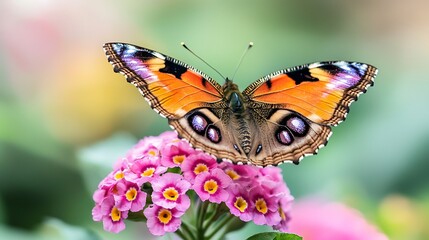 Stunning Peacock Butterfly on Vibrant Pink Flowers in a Garden