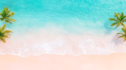 Stunning Aerial View of Tropical Beach Turquoise Water Palm Trees White Sand