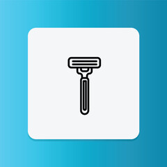 Thin line icon of a razor, representing shaving, grooming, and personal hygiene practices.