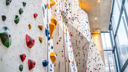 Indoor Rock Climbing Gym Wall with Colorful Holds for Extreme Sport Practice