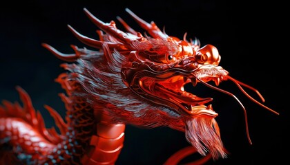 Fierce dragon head, close-up, red
