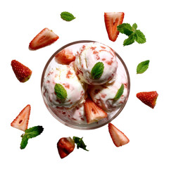 Indulging in strawberry ice cream kitchen food photography bright aerial view dessert delight