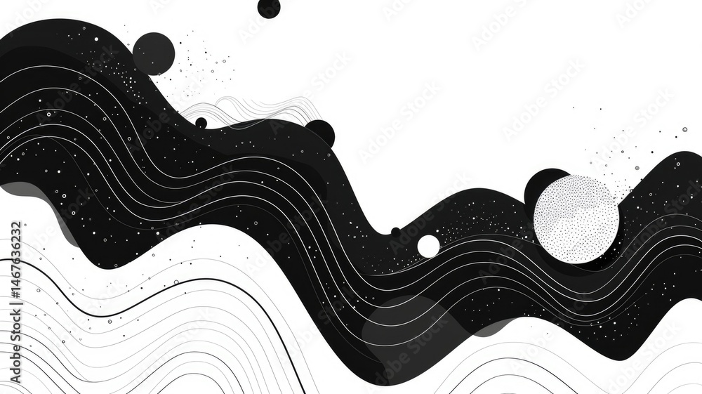 Poster Abstract picture black color mixing with white tone create flowing scene. Energetic of geometric and wave pattern printed in seamless structure line style express minimal and creativity sense. AIG53.