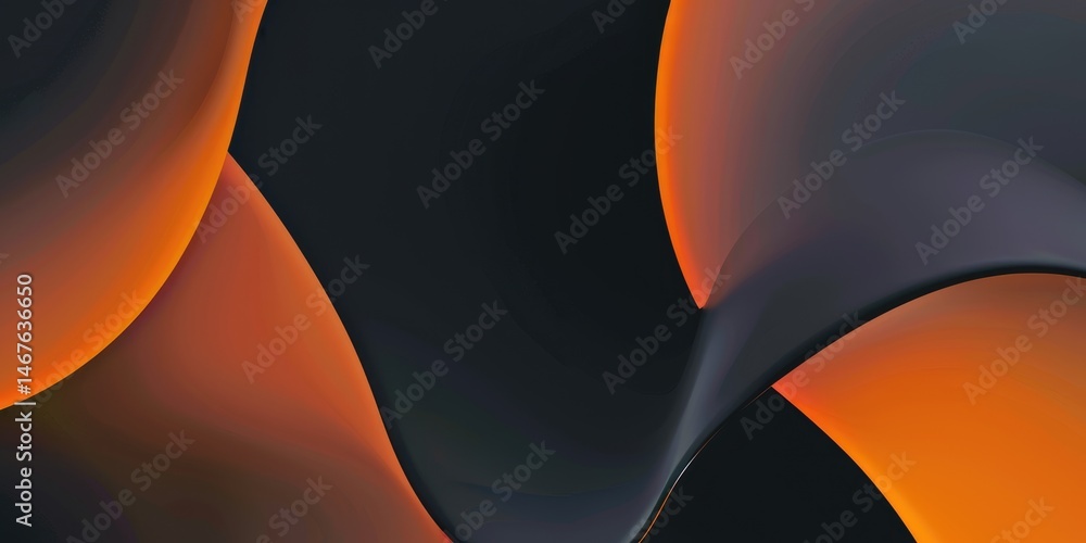 Poster abstract orange and black geometric shape flowing curves. background image of black and orange wave 