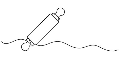 continuous line drawing of rolling pin symbol. abstract line art illustration, Rolling pin kitchen utensils one line continuous drawing illustration, Kitchen tools continuous one line illustration. 