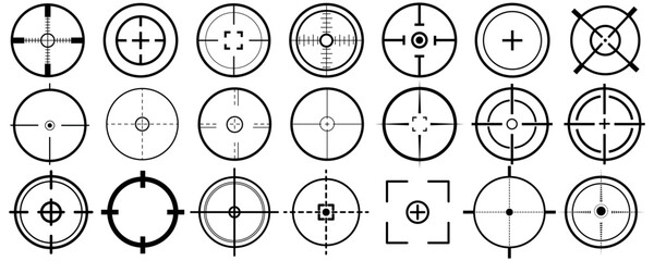 Target aim and aiming to bullseye signs symbol. Creative vector illustration of crosshairs icon set. Art design. Abstract concept graphic games shooters element on a white background.