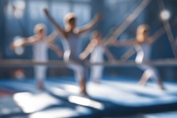 Young gymnasts in motion, a blur of grace and athleticism.