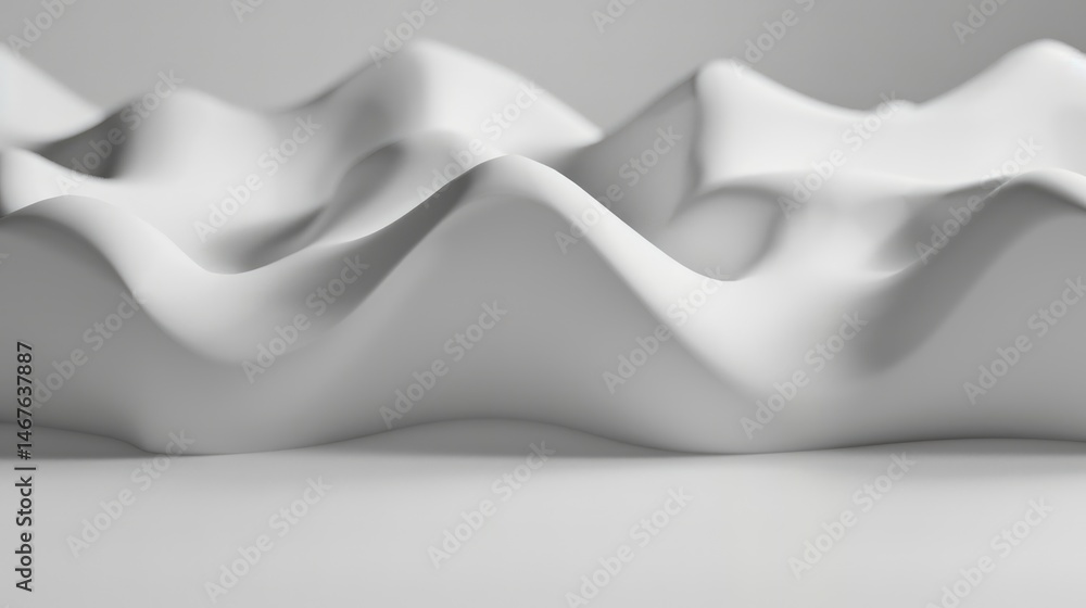 Poster abstract white flowing waves resembling fabric. background image of 3d rendering art with wavy textu